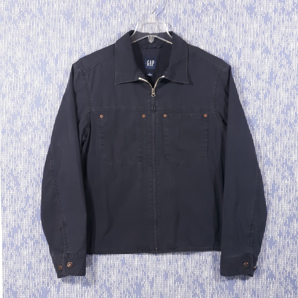 GAP Jacket Utility Cotton Canvas Full Zip Collared Blue Chore‎ Coat Size Large